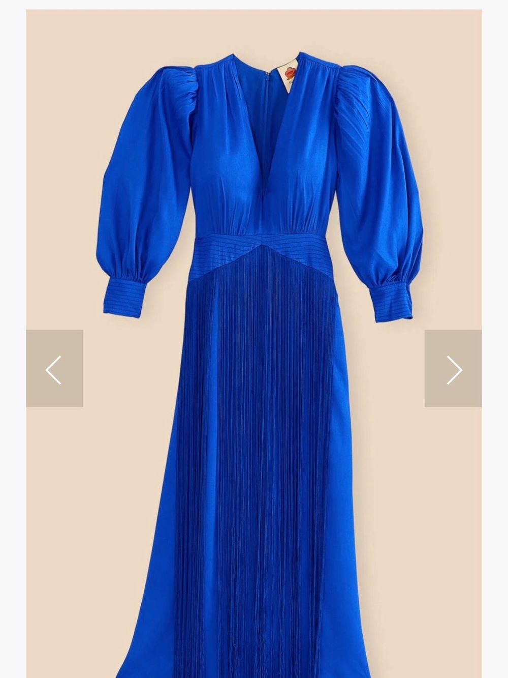 NWT FARM Rio Fringe Electric Blue V-Neck Maxi Dress M no tangles!